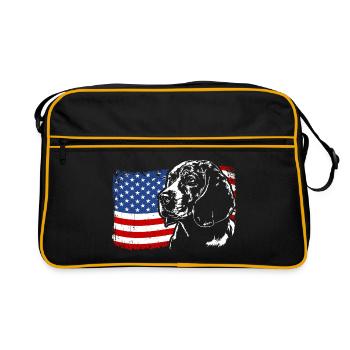 Beagle Amerika Fahne Hunde Hund Wilsigns - Retro Tasche - Schwarz/Gold - Vorne