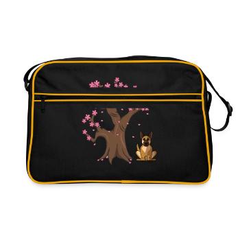 Berger allemand Chien Japonais Cerisier en fleurs - Sac Retro - noir/or - Devant