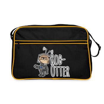 Rob-Otter - Halb Otter halb Roboter Flachwitz! - Retro Tasche - Schwarz/Gold - Vorne