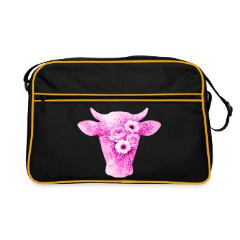 Fleurs en forme de vache - Sac Retro - noir/or - Devant