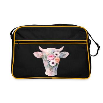 Fleurs en forme de vache - Sac Retro - noir/or - Devant