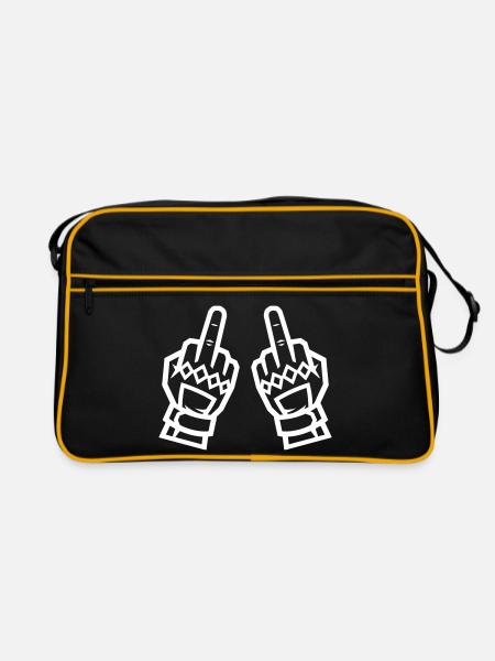 Zwei Mittelfinger Handschuhe Weiß Symbol - Retro Tasche - Schwarz/Gold