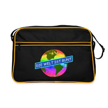 die welt ist bunt komtinente auf regenbogenfarben - Retro Tasche - Schwarz/Gold - Vorne