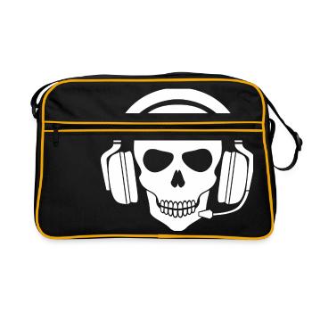 Gamer Skull with Headset (White) - Retro Bag - black/gold - Front
