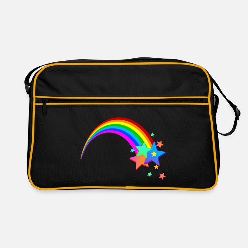 Regenbogen Sternschnuppe - Retro Tasche - Schwarz/Gold
