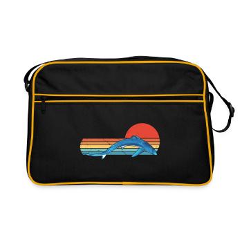 Bleu Requin Rétro Coucher de soleil - Sac Retro - noir/or - Devant