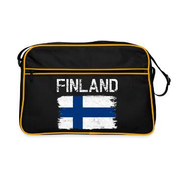 Finland Flag Distressed Brush - Retro Bag - black/gold - Front