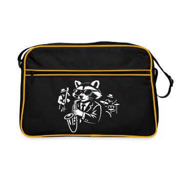 Raccoon Sax Jazz in Suit - Retro Bag - black/gold - Front