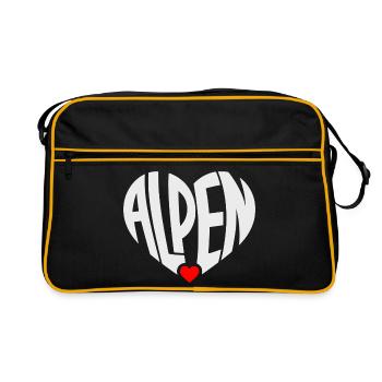 Alpen Herz Typo  - Retro Tasche - Schwarz/Gold - Vorne