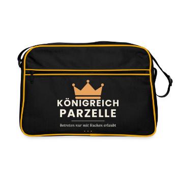 Königreich Parzelle – Kleingarten Spruch - Retro Tasche - Schwarz/Gold - Vorne