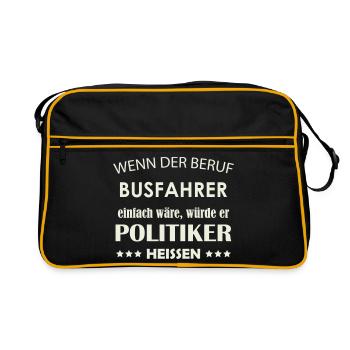 Beruf Busfahrer vs Politiker Karikatur - Retro Tasche - Schwarz/Gold - Vorne