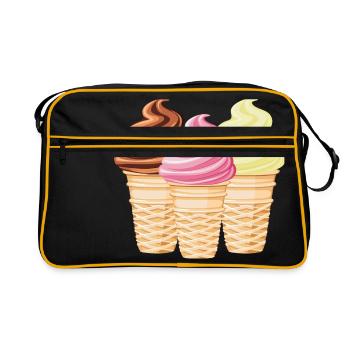Softeis Vanille Schokolade Erdbeere - Retro Tasche - Schwarz/Gold - Vorne