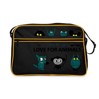 Liebe für Tiere - Retro Tasche - Schwarz/Gold - Vorne