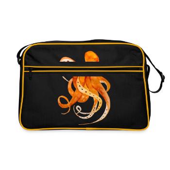 Tintenfisch Aquarell Zeichnung Oktopus - Retro Tasche - Schwarz/Gold - Vorne