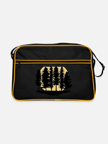 Forest and Full Moon, Trees - Forêt - Sac Retro - noir/or - Devant