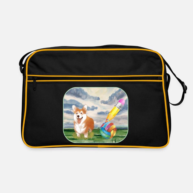 Aquarell Hund mit Ball Retro Tasche