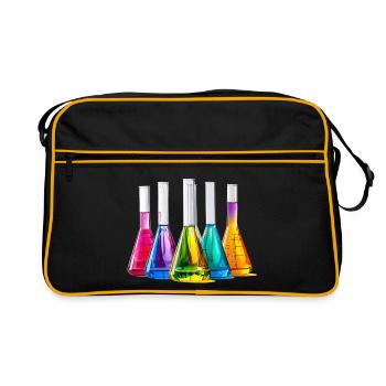 Des flacons de laboratoire colorés dans un jeu de couleurs - Sac Retro - noir/or - Devant