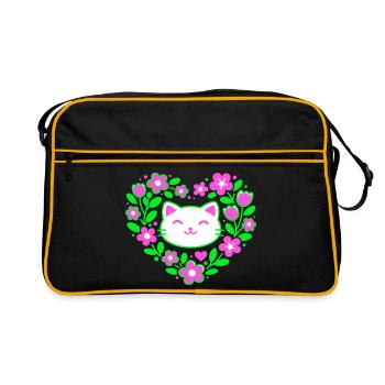 Flower-Heart-Cat - Retro Bag - black/gold - Front