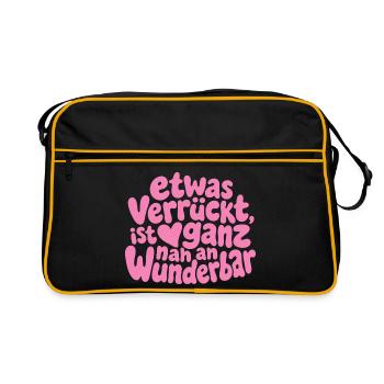 Etwas verrückt ist ganz nah an wunderbar Spruch - Retro Tasche - Schwarz/Gold - Vorne