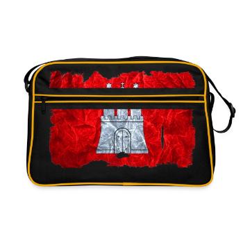 Hamburg Fahne / Flagge vintage use look - Retro Tasche - Schwarz/Gold - Vorne