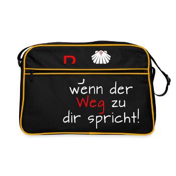 Pilgern ist - Jakobsweg Santiago Pilger Jakobus - Retro Tasche - Schwarz/Gold - Vorne
