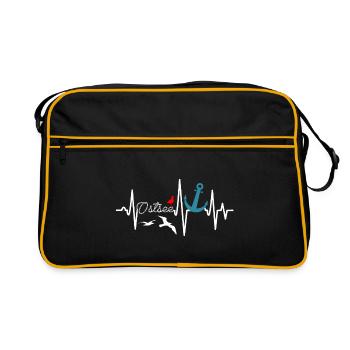Ostsee Heartbeat Anker - Maritim - Retro Tasche - Schwarz/Gold - Vorne