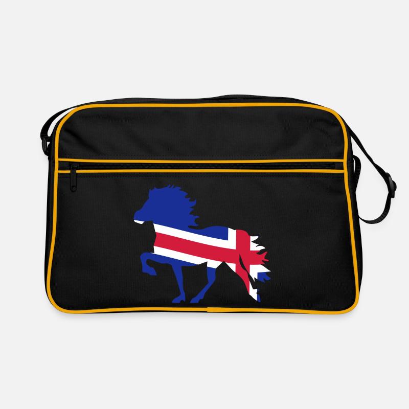 Islandpferd Flagge - Retro Tasche - Schwarz/Gold