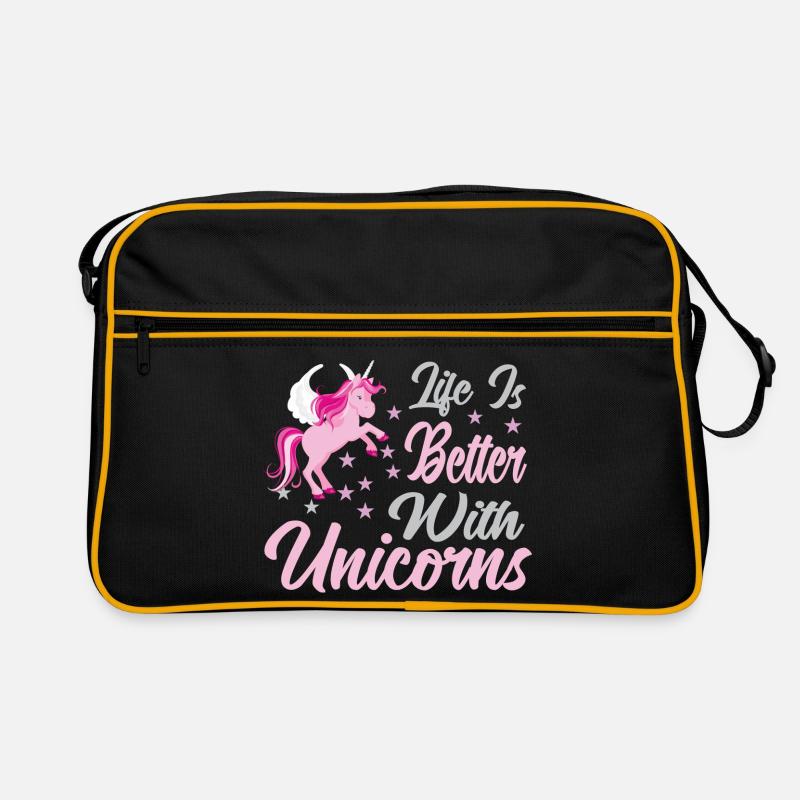 Leben ist besser mit Einhörnern - Retro Tasche - Schwarz/Gold