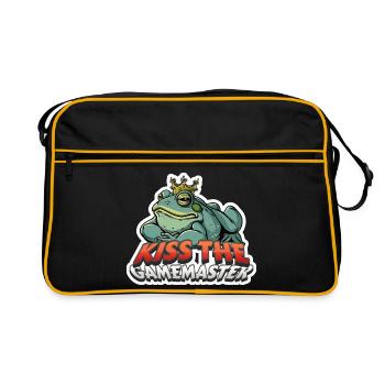 Kiss the Gamemaster Frosch RPG Shirt - Retro Tasche - Schwarz/Gold - Vorne