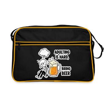 Adulthood is hard, beer helps - Retro Bag - black/gold - Front