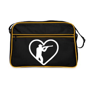 Herz-Jagd – Jäger-Silhouetten-Design - Retro Tasche - Schwarz/Gold - Vorne