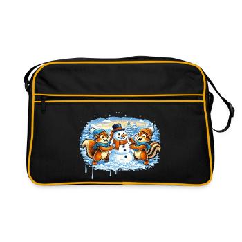 Drôle d’animaux d’hiver construisant un bonhomme de neige – Bande dessinée - Sac Retro - noir/or - Devant