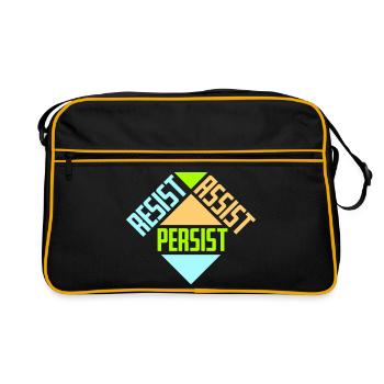 Resist Assist Persist Aktivismus Motivation Logo - Retro Tasche - Schwarz/Gold - Vorne