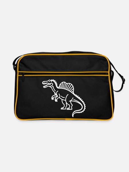 Monochrom Linien-Dino Stegosaurus - Retro Tasche - Schwarz/Gold
