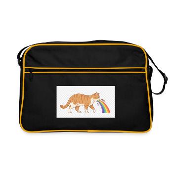 Katzenspuckender Regenbogen - Retro Tasche - Schwarz/Gold - Vorne