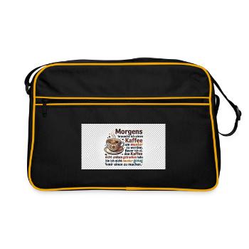 Kaffee Morgen Spruch Illustration - Retro Tasche - Schwarz/Gold - Vorne