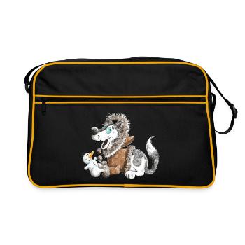 Süßer Husky - Huskys - Schlittenhund - Geschenk - Retro Tasche - Schwarz/Gold - Vorne