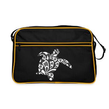 Sea turtle in white lace. - Retro Bag - black/gold - Front