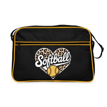 Leopard Muster Softball Herz Design - Retro Tasche - Schwarz/Gold - Vorne