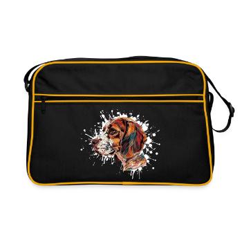 Beagle Farbexplosion - Retro Tasche - Schwarz/Gold - Vorne