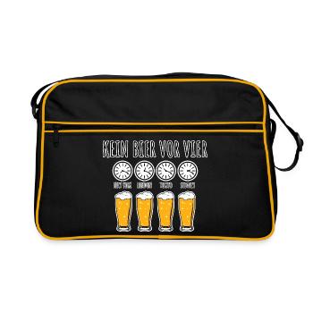 Kein Bier vor vier! Aber irgendwo ist es vier! - Retro Tasche - Schwarz/Gold - Vorne