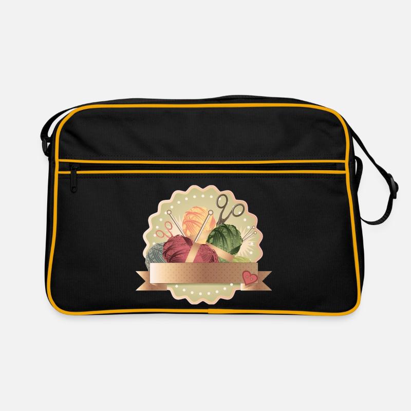 Vintage Wollknäuel Patch mit Stricknadeln & Herz Retro Tasche