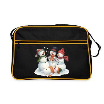 Quatre bonshommes de neige rieurs en pleine bataille de boules de neige - Sac Retro - noir/or - Devant