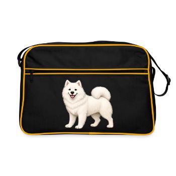 Weißer, pelziger Samojeden - Retro Tasche - Schwarz/Gold - Vorne