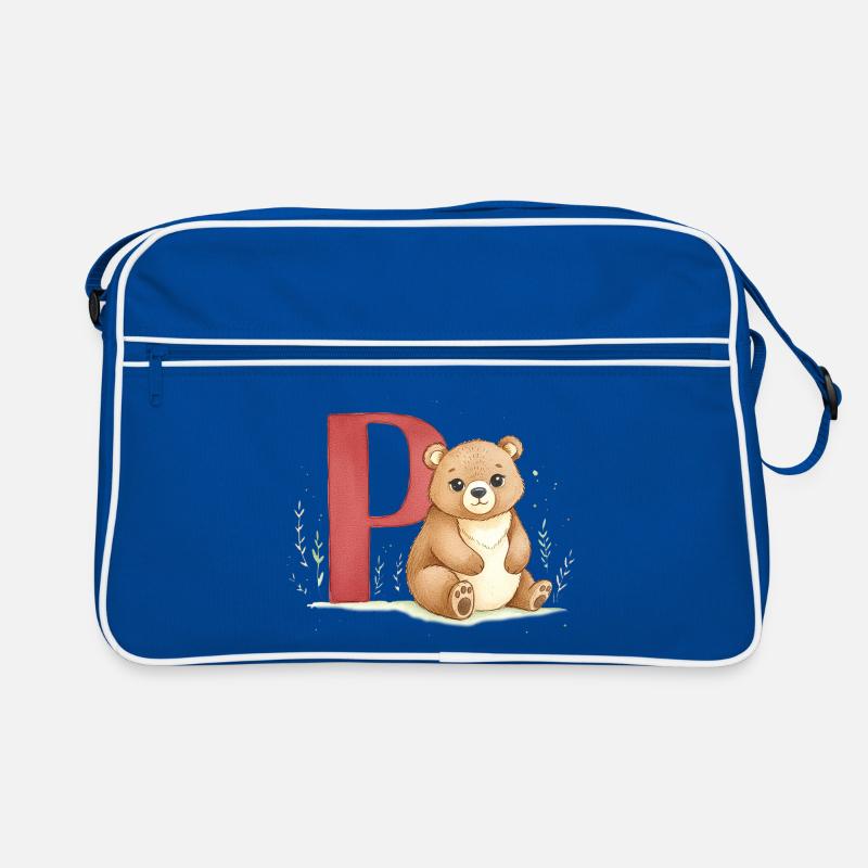 Bär mit Buchstabe P Retro Tasche