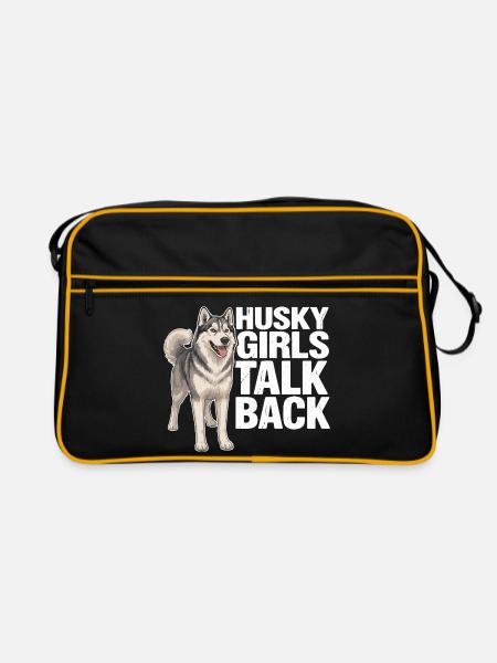 Husky-Mädchen widersprechen lustiger sibirischer Husky-Hund - Retro Tasche - Schwarz/Gold - Vorne