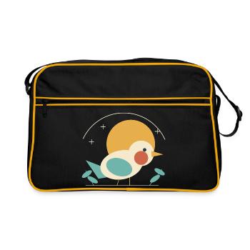 Vogel vor Retro-Sonne - Retro Tasche - Schwarz/Gold - Vorne