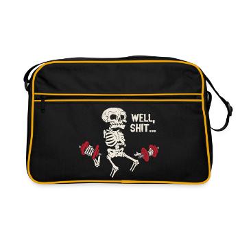 Well Shit Skeleton Lost Gym Dumbbells Halloween - Retro Tasche - Schwarz/Gold - Vorne