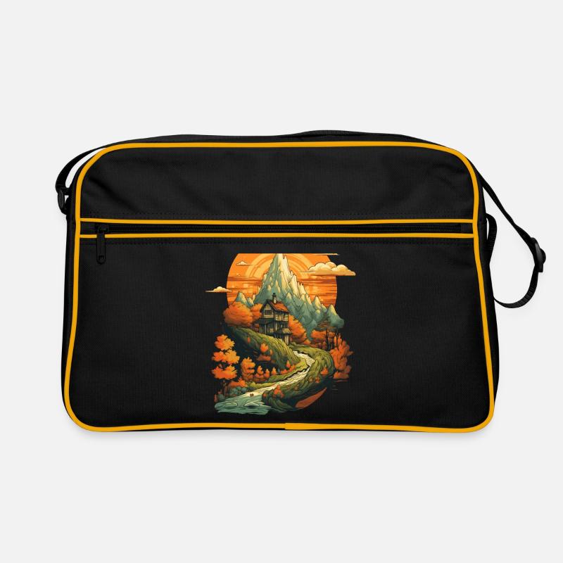 Herbstliche Landschaft - Retro Tasche - Schwarz/Gold