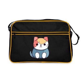 Cat - Kawaii Style - Retro Bag - black/gold - Front